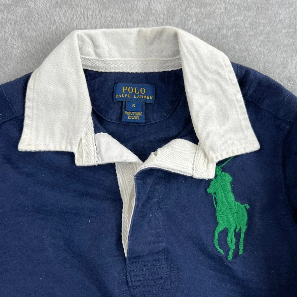 Polo Ralph Lauren 67 Big Pony Rugby Shirt Kids 6 Navy Long Sleeve Varsity Preppy